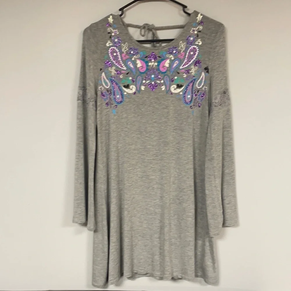 Justice Girl's gray dress with purple & pink paisley, 14